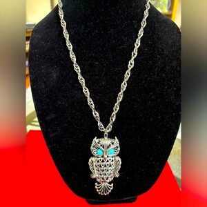 Silver Owl Pendant Chunky Chain Necklace, Vintage
